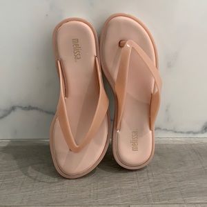 Melissa New High Ad Pink/White jelly sandals. Size 5. Like New.